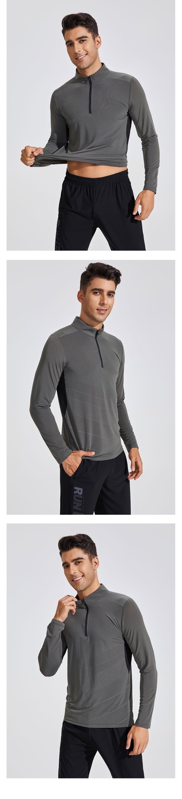 Men’s Stand Collar Fitness Shirt High Elastic Quick Drying Long Sleeve T-shirt