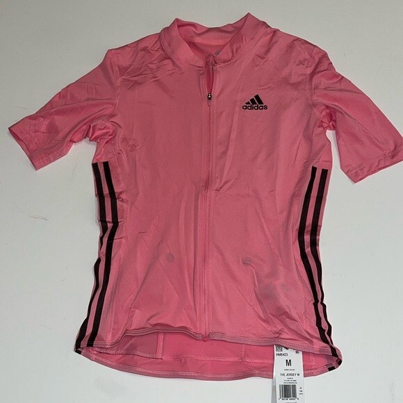 adidas women’s M Cycling Jersey shirt Pink full zip back pockets NWT $110