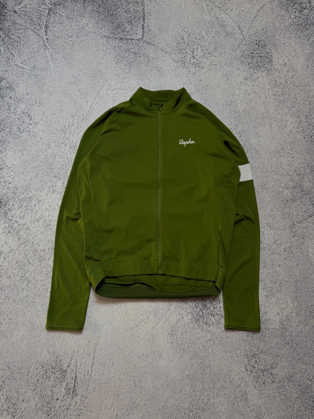 Rapha Core Men’s Long Sleeve Cycling Jersey Olive Green White Band Size XL
