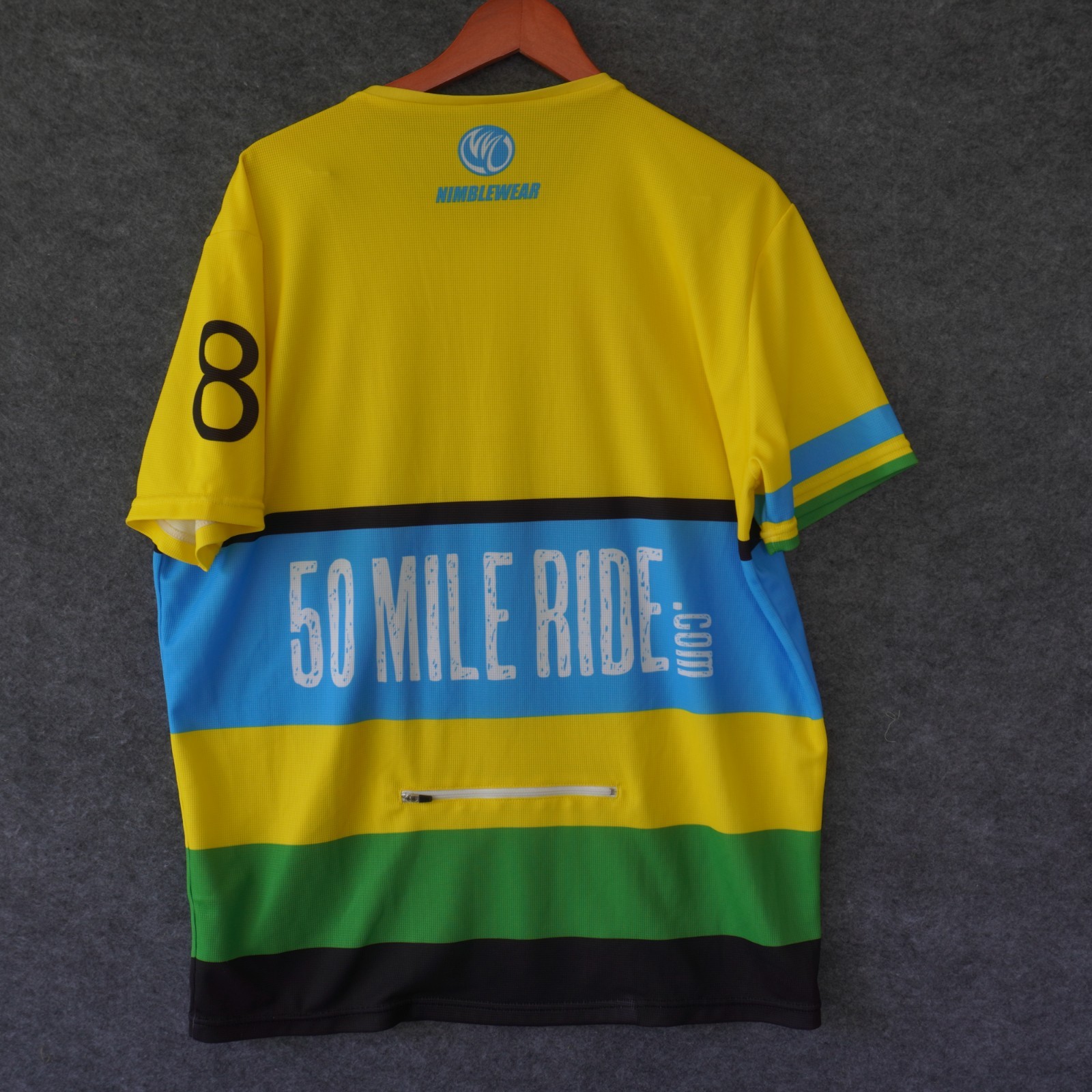 Nimblewear Rwanda Cycling Jersey XL Yellow Blue Short Sleeve Polyester 50 Mile R