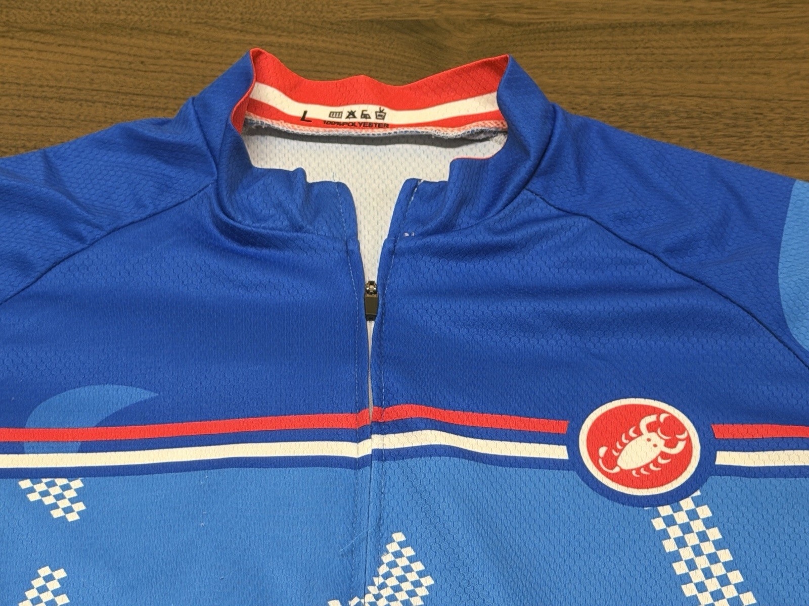 Castelli Men’s Full-Zip Down Short-Sleeve Blue Cycling Jersey – Large