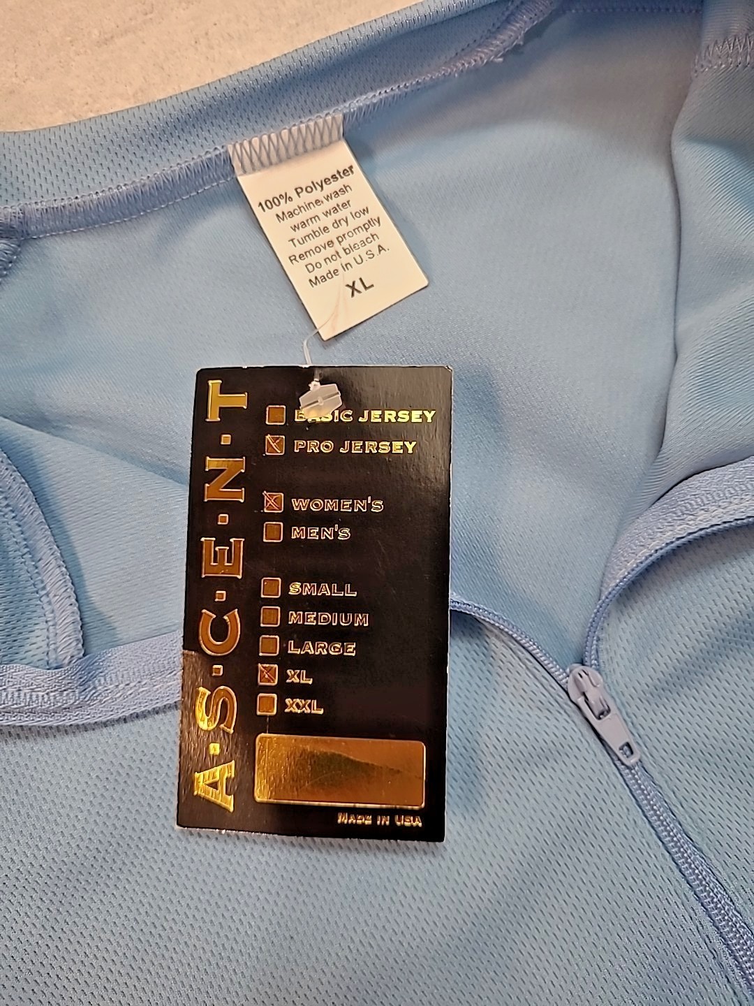 ASCENT Women’s Pro Short Sleeve Cycling Jersey-XL-LT Blue-3 Pockets-Front Zipper
