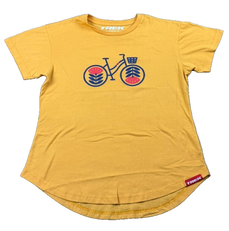 Trek Basket Bike Womens Graphic T-Shirt Medium Yellow Logo Cycling