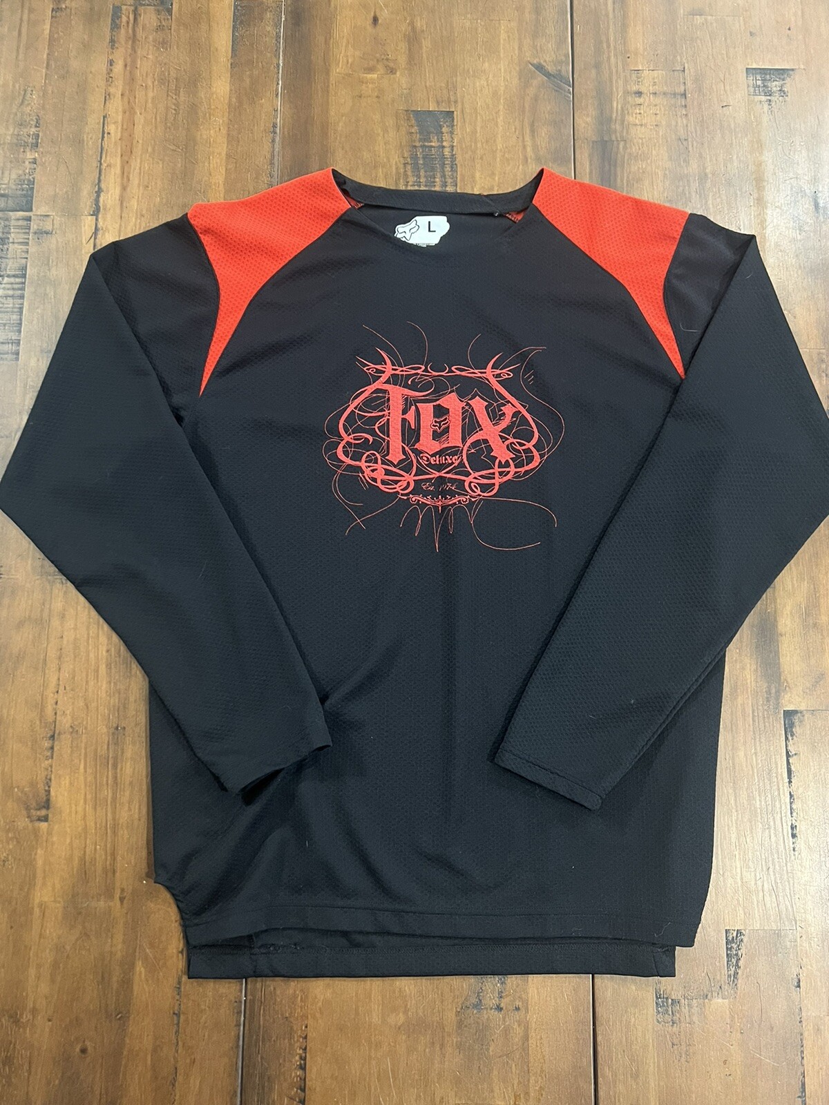 fox racing deluxe mesh jersey long sleeve Mens Large Logo Black And Red