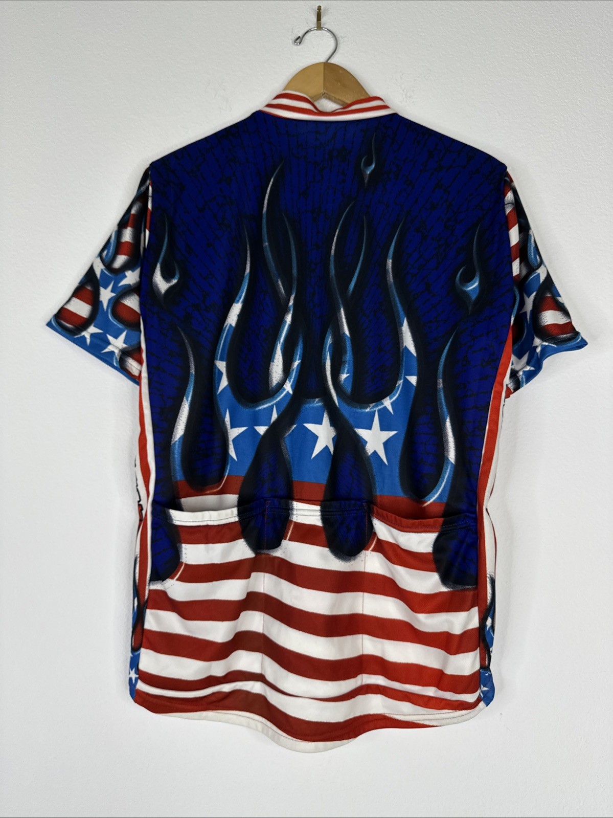 Men’s Primal Wear Flame Out USA Flag 3/4 Zip Coolmax Club Cycling Jersey Size L