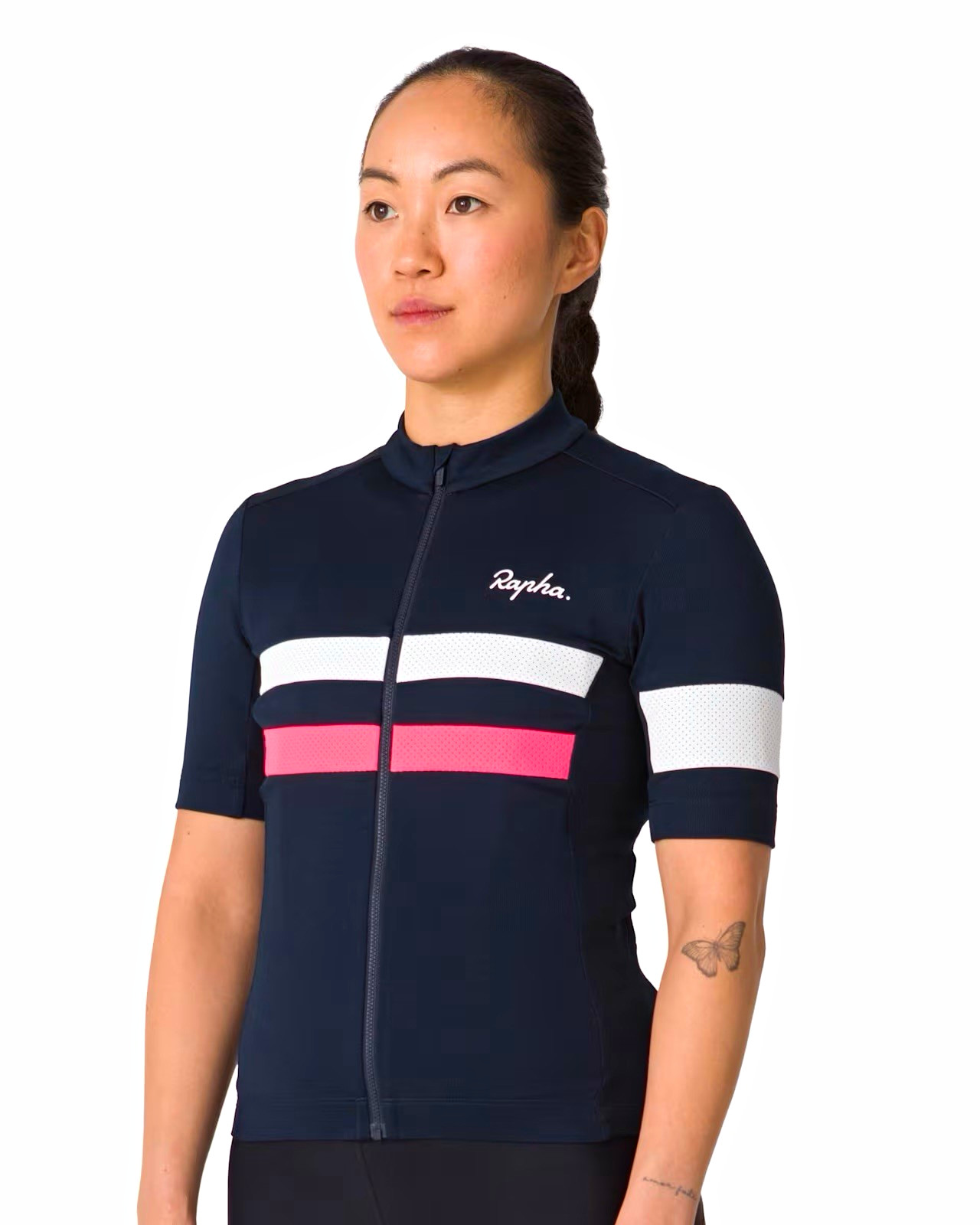 Rapha WOMEN’S BREVET cycling Jersey M Short Sleeve Full Zip Striped Pockets