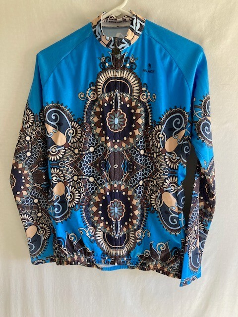 Paladin Cycling Jersey Size LARGE Blue Floral Long Sleeve Full Zip EUC