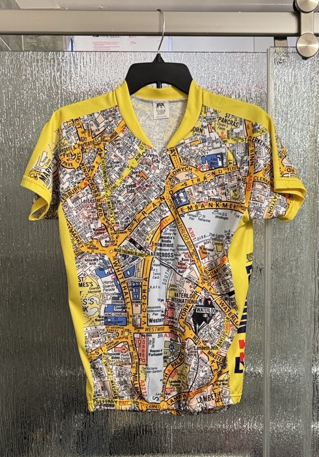 Foska A-Z London Street Map Cycle Shirt 19” P2P 25” Length Back Pouch Mens Small