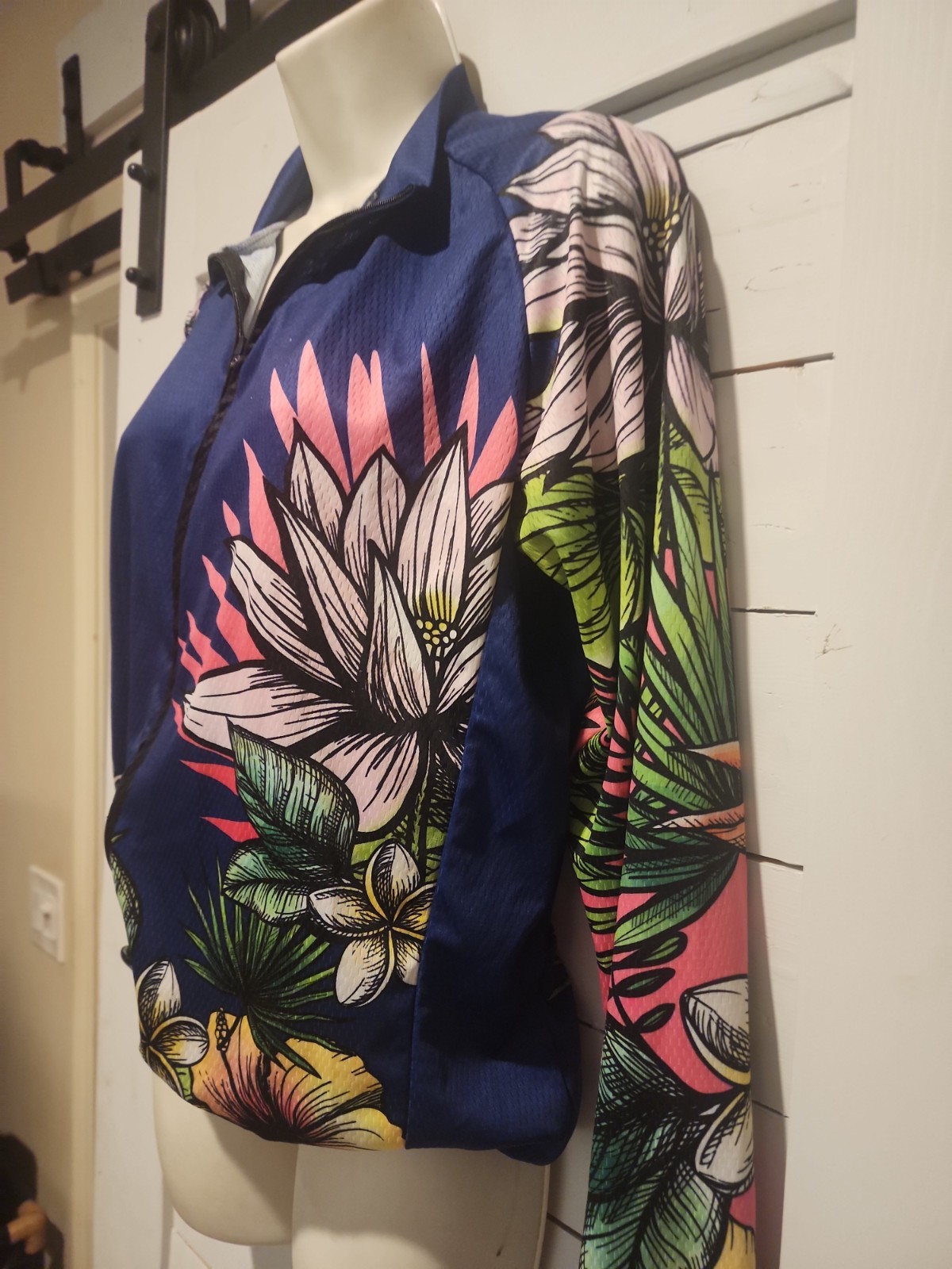 Women’s Cycling Top Jersey Tropical Floral Full Zip Size XL