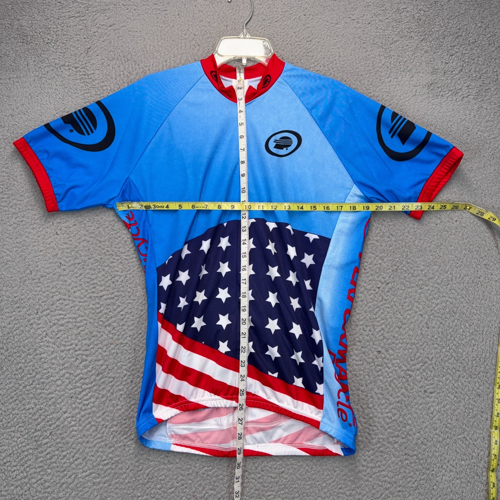 Performance Cycling Jersey Mens Large American Flag Patriotic USA Bicycle Pocket