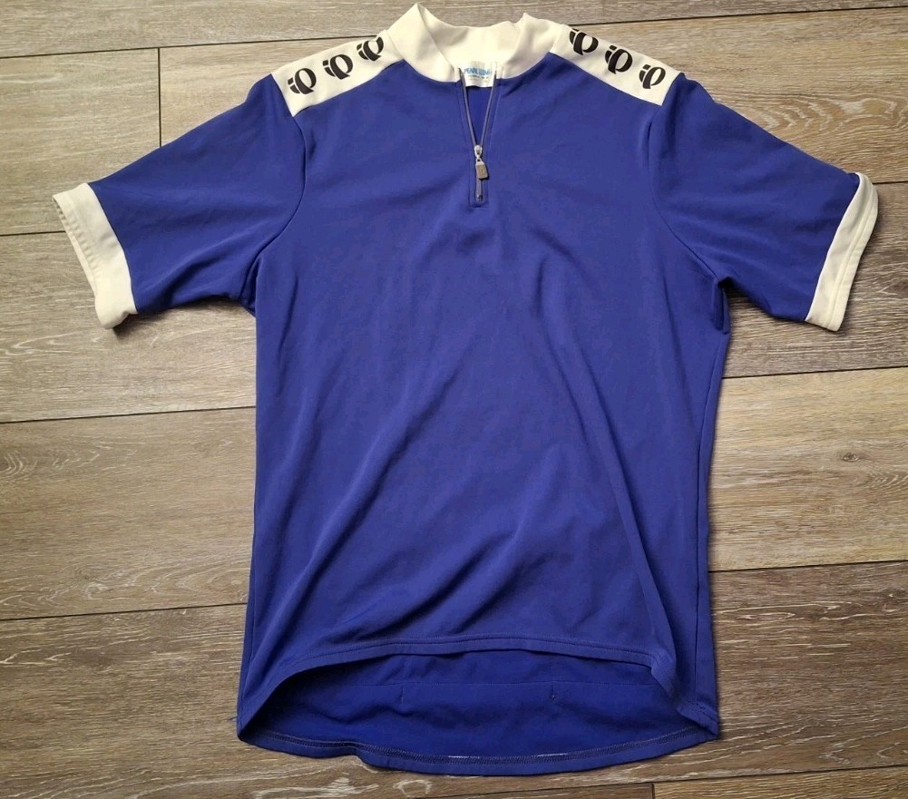 VTG 90s Pearl Izumi Cycling Jersey Men’s XL Blue White Shoulder Logo 1/4 Zip USA