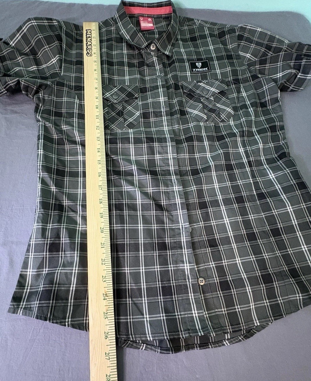 Bontrager Trek Womens Casual Cycling Button Up Shirt L NWOT PLaid Gray Check