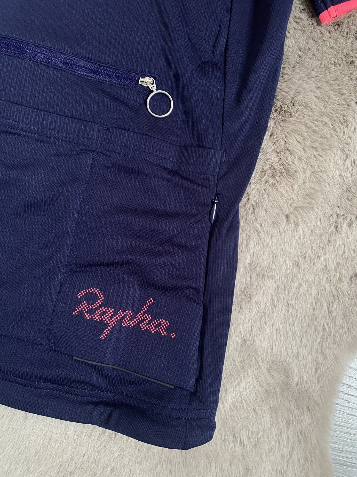Rapha Womens Brevet Cycling Jersey Dark Navy Blue Pink Merino Wool Size XXS