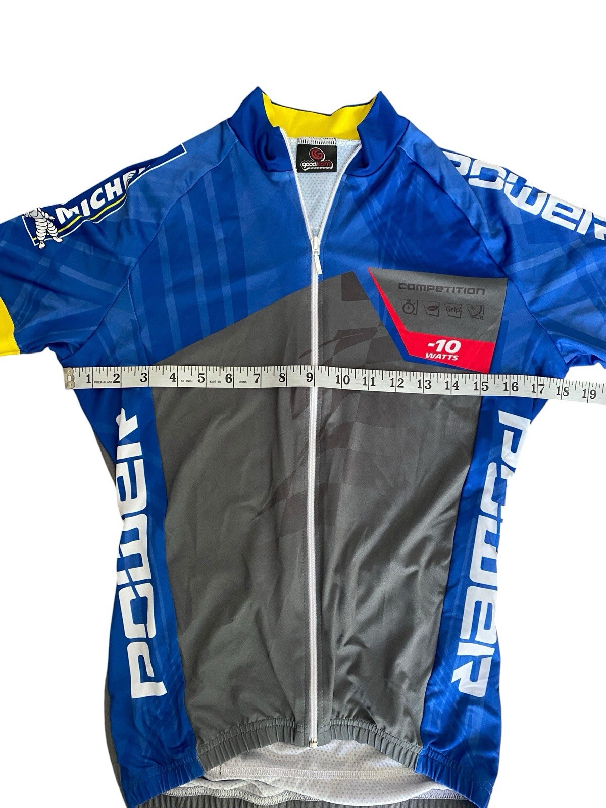 Goodicom Cycling Jersey Michelin Power Competition Mens Medium Blue Gray Yellow