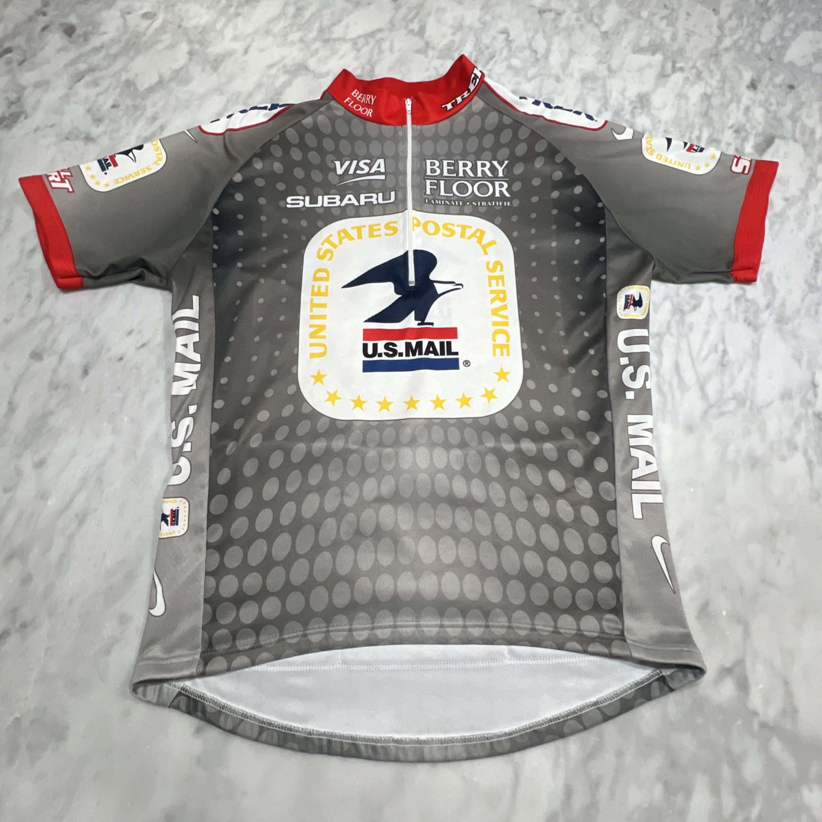 Nike US Postal Service Cycling Jersey Men Large Gray Lance Trek Visa Bontrager