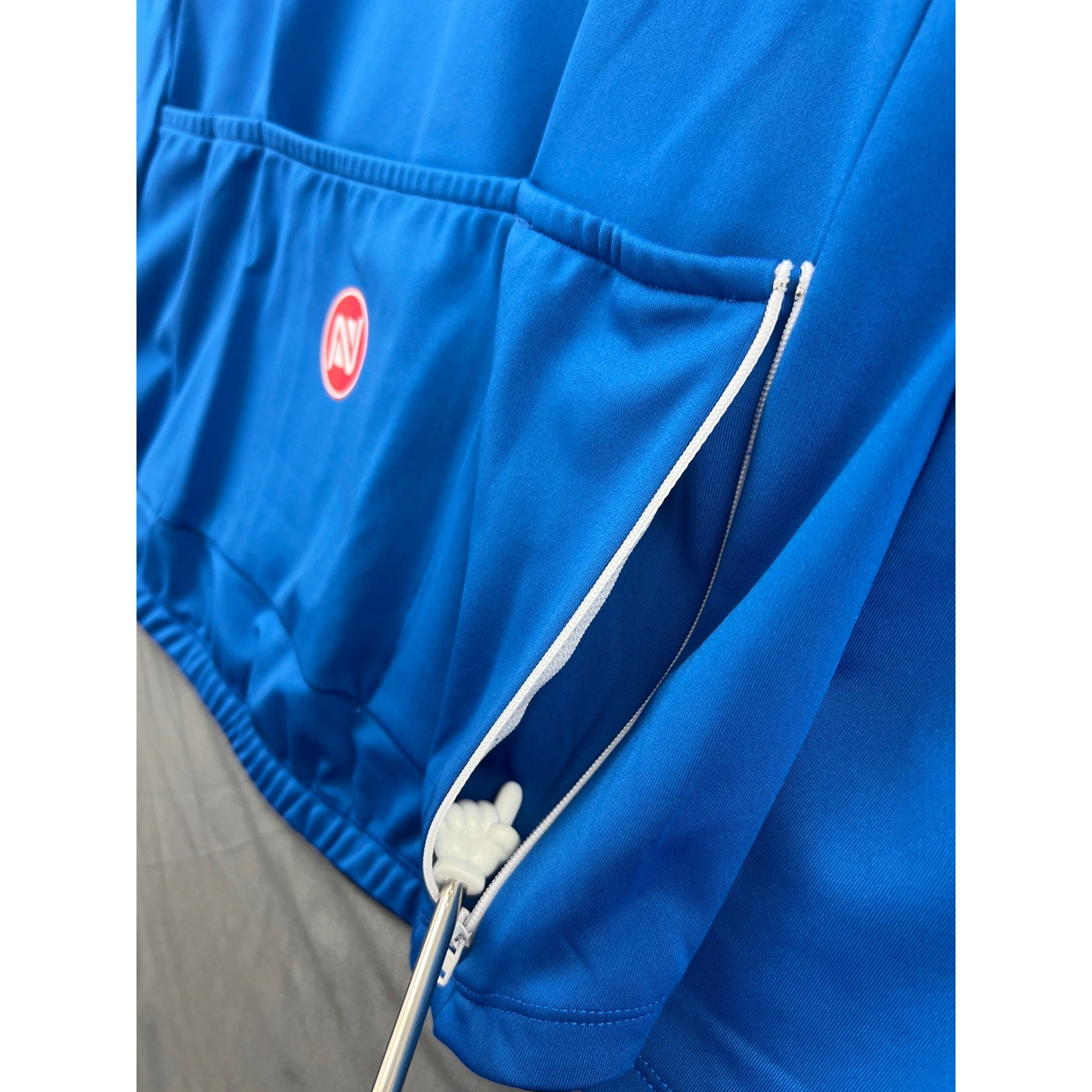 No Back Cycling Jersey Mens XXL Blue Long Sleeve Full Zip Mock Neck NWT
