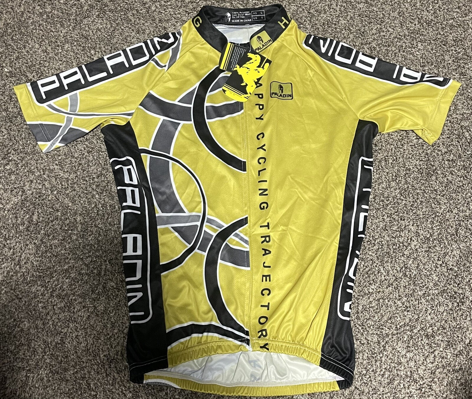 NWT PALADIN “HAPPY CYCLING TRAJECTORY” CYCLING JERSEY SIZE SMALL Men’s Yellow