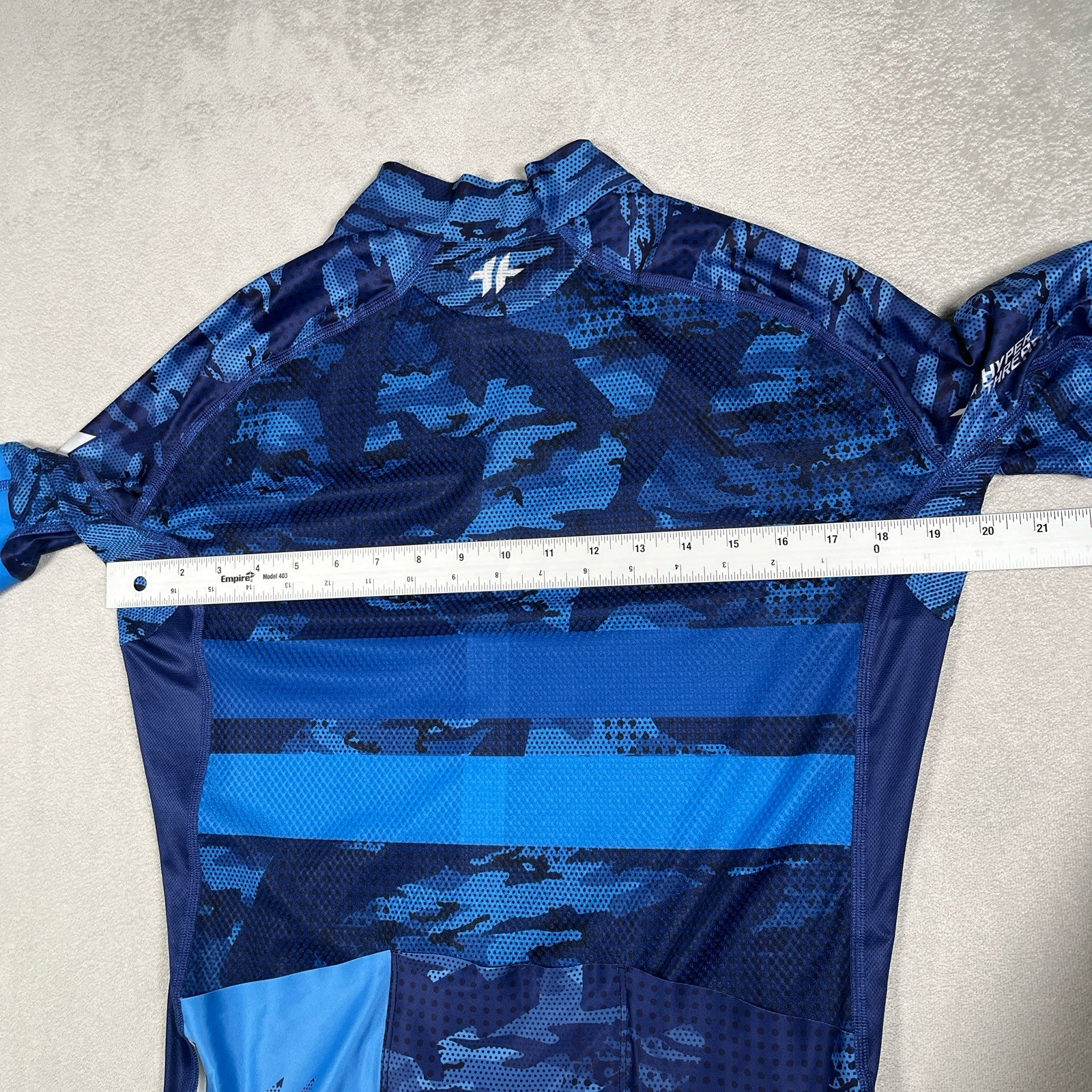 HyperThreads Cycling Bicycle Jersey Men Size XL Blue Camo Full Zip/Pockets *EUC