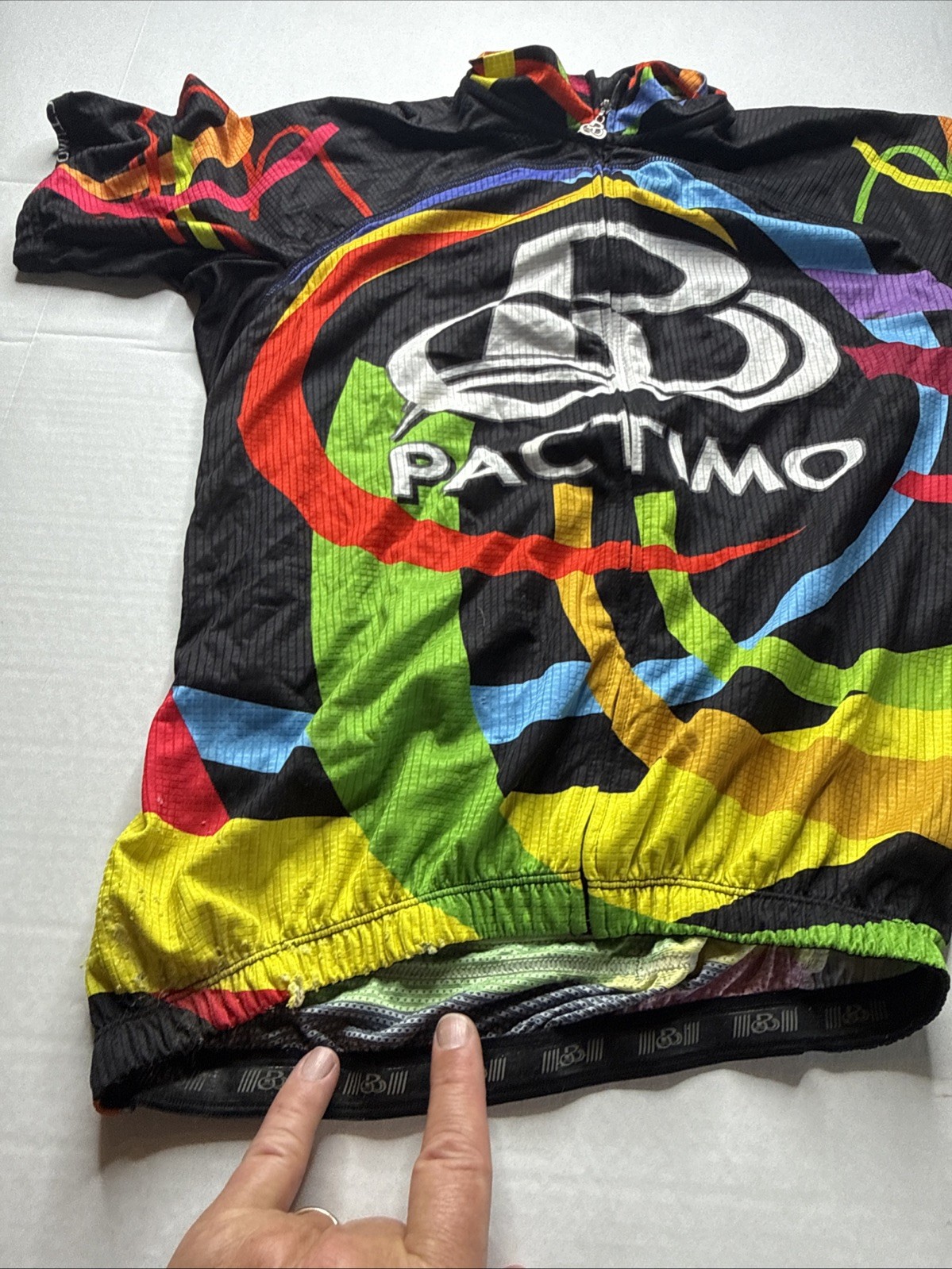 Pactimo Cycling Jersey Men Sz M Black Bright Multi Color Full Zip Short Sleeve