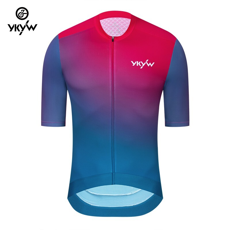 YKYW Men’s Cycling Jersey Short Sleeve Bicycle Shirt Maillots MTB Gradient Tops