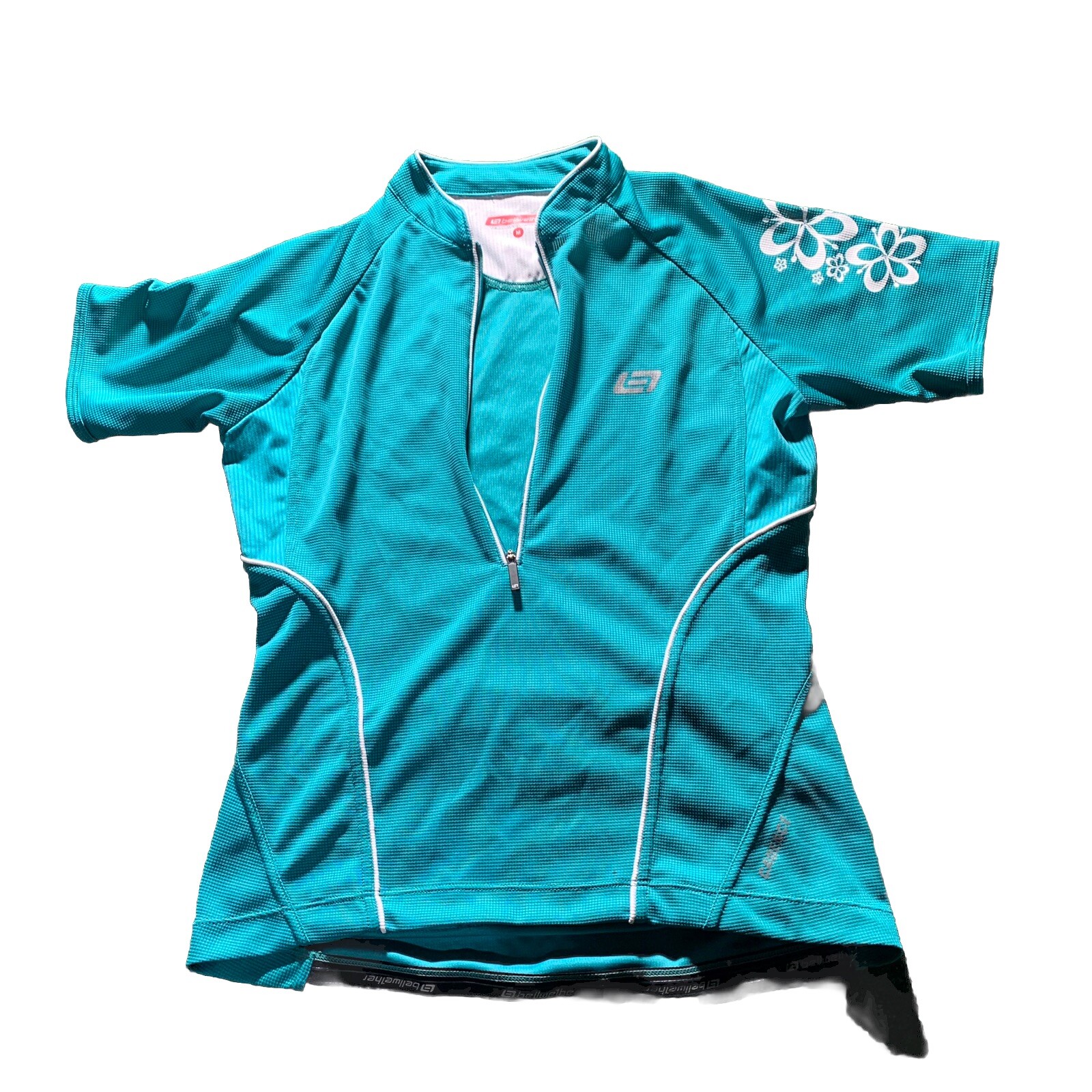 Bellwether Cycling Jersey Women’s Med Cadence Teal White Floral Zip active shirt