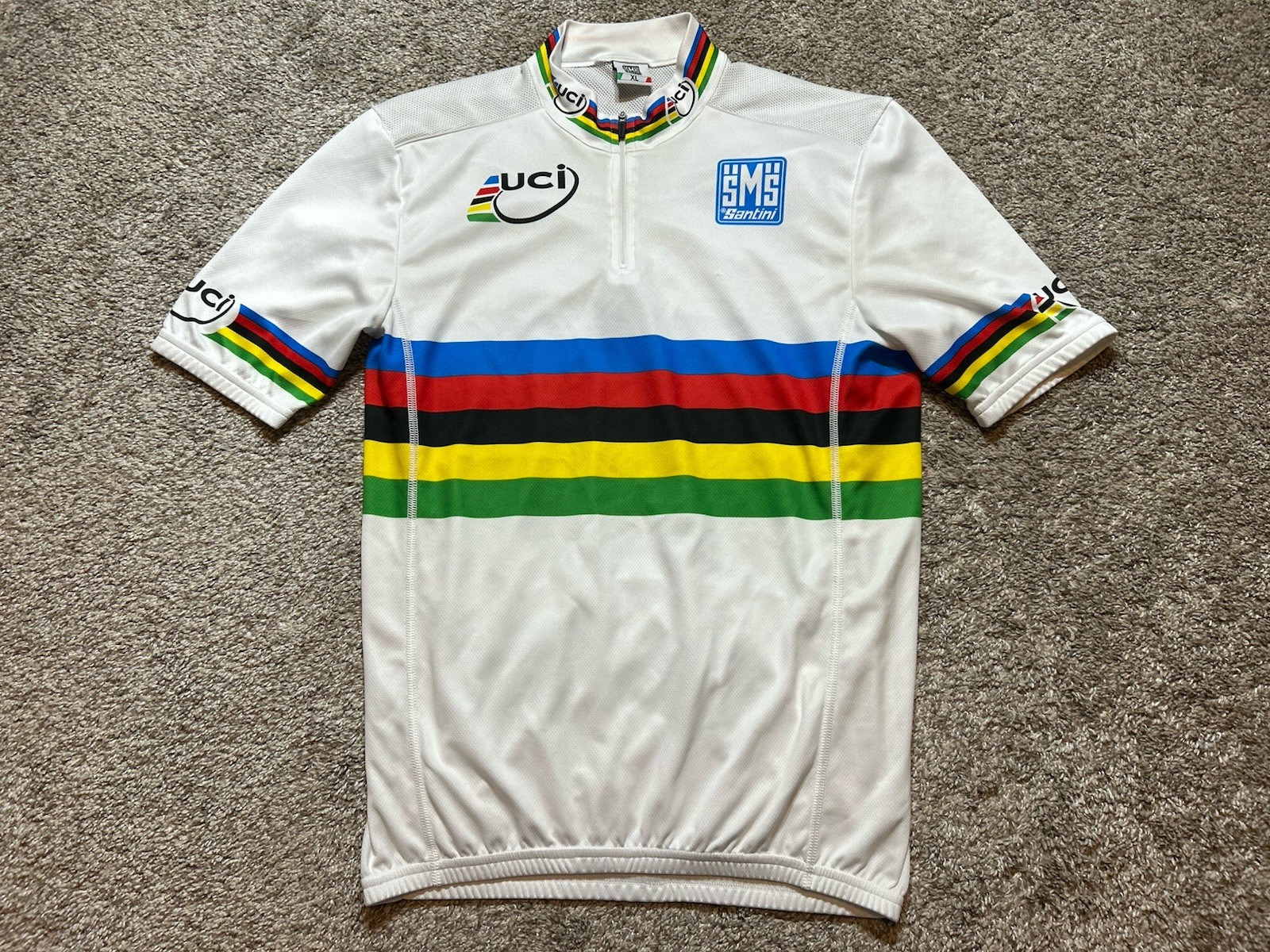 SMS Santini Cycling Jersey Men XL 1/4-Zip UCI World Champion Jersey *Snags*
