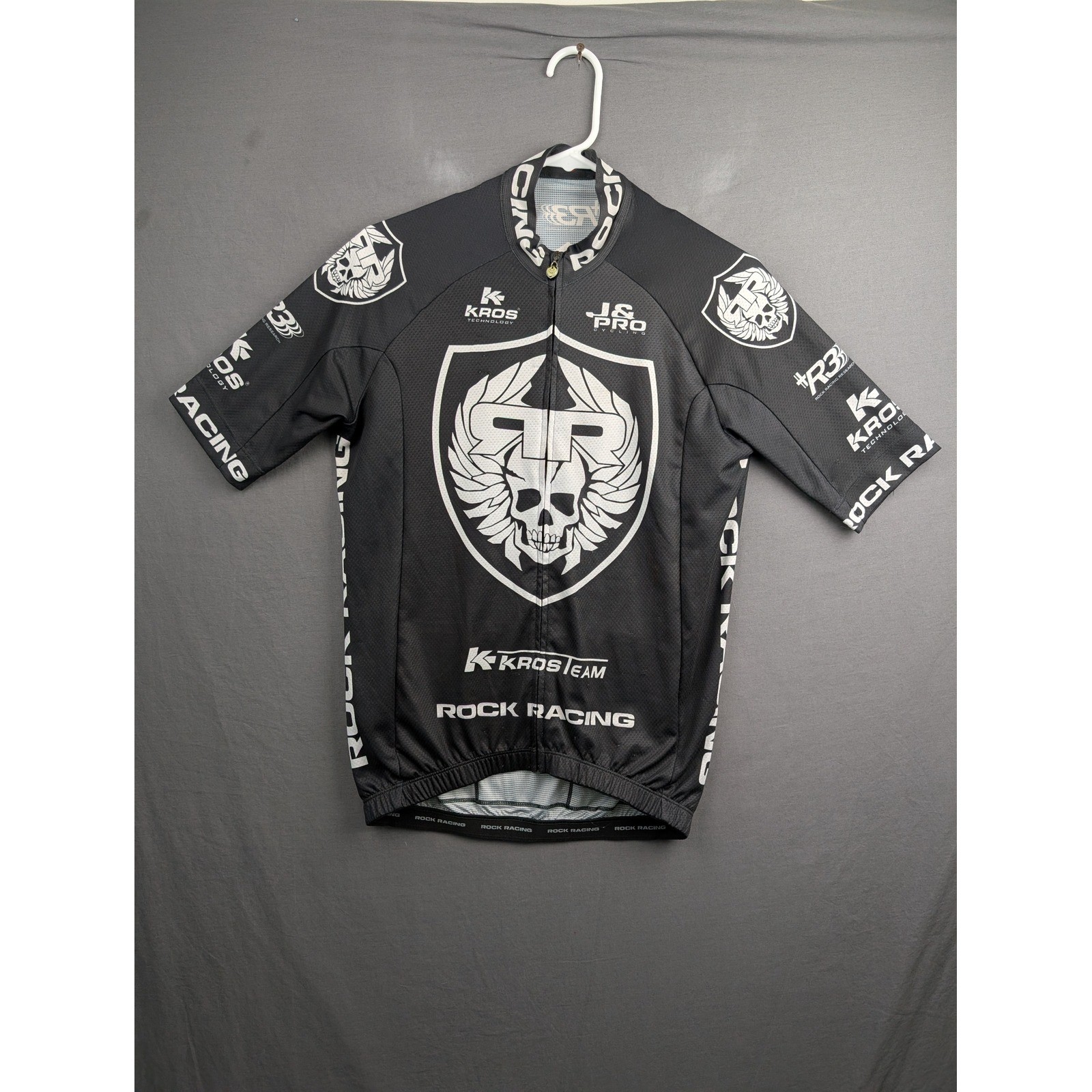 Rock Racing Kros Team Mens Cycling Jersey Black Skull Graphic Short Sleeve
