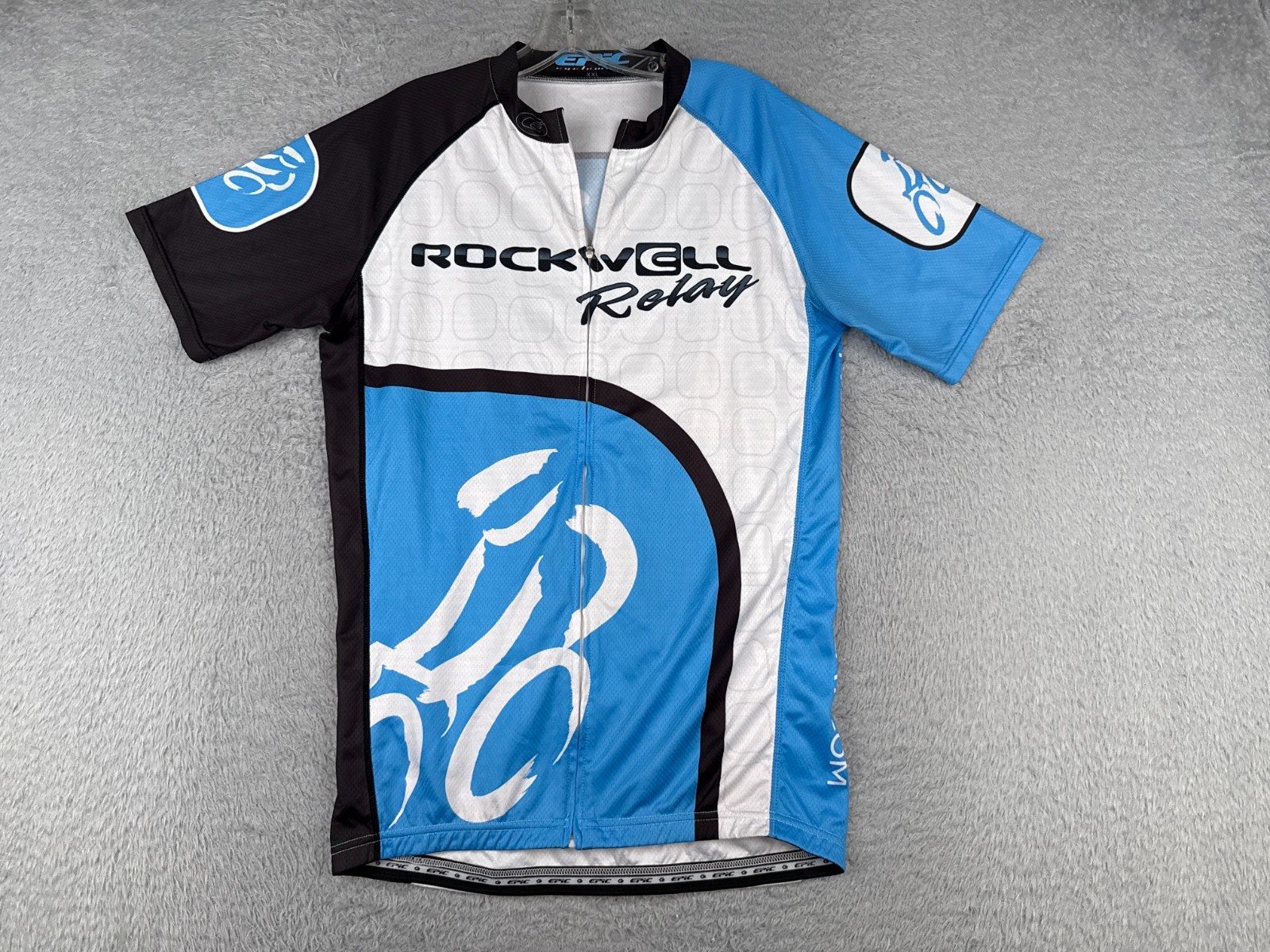 Epic Cyclewear Cycling Jersey Adult Large Blue White Rockwell Relay READ ME
