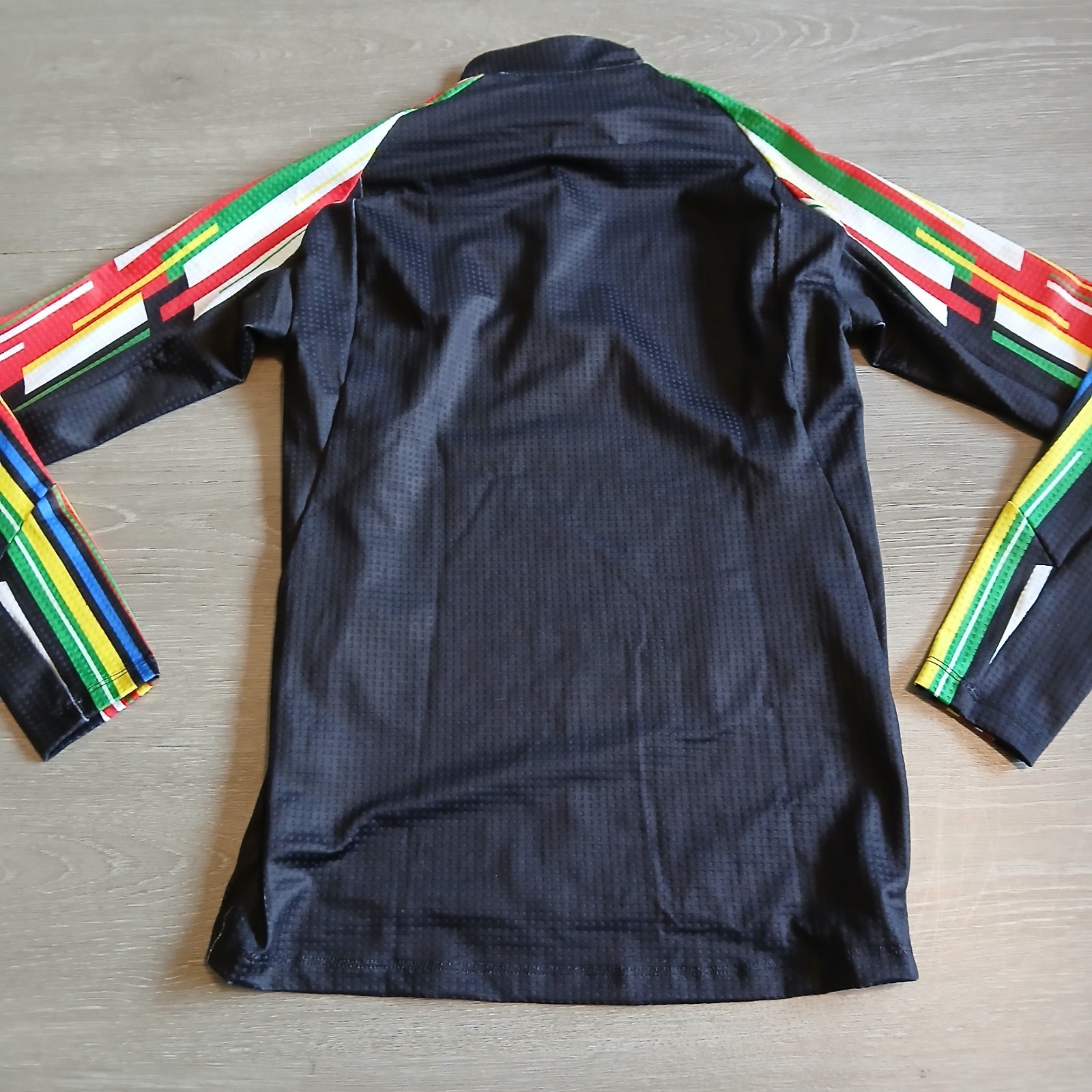 ​Podiums Cycling Jersey Mens Small Black Long Sleeve Rainbow Striped Qtr Zip Top