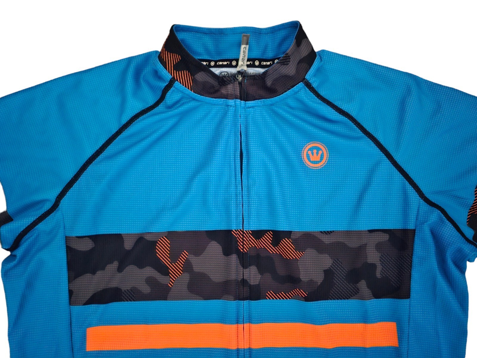Canari Cyclewear Mens Size L Blue Black Short Sleeve Full Zip Mock Neck Shirt
