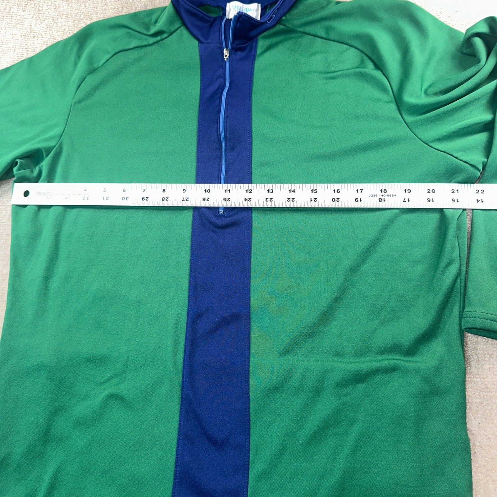 Pearl Izumi Technical Cycling Jersey Mens Large Green Navy Blue Quarter Zip L/S