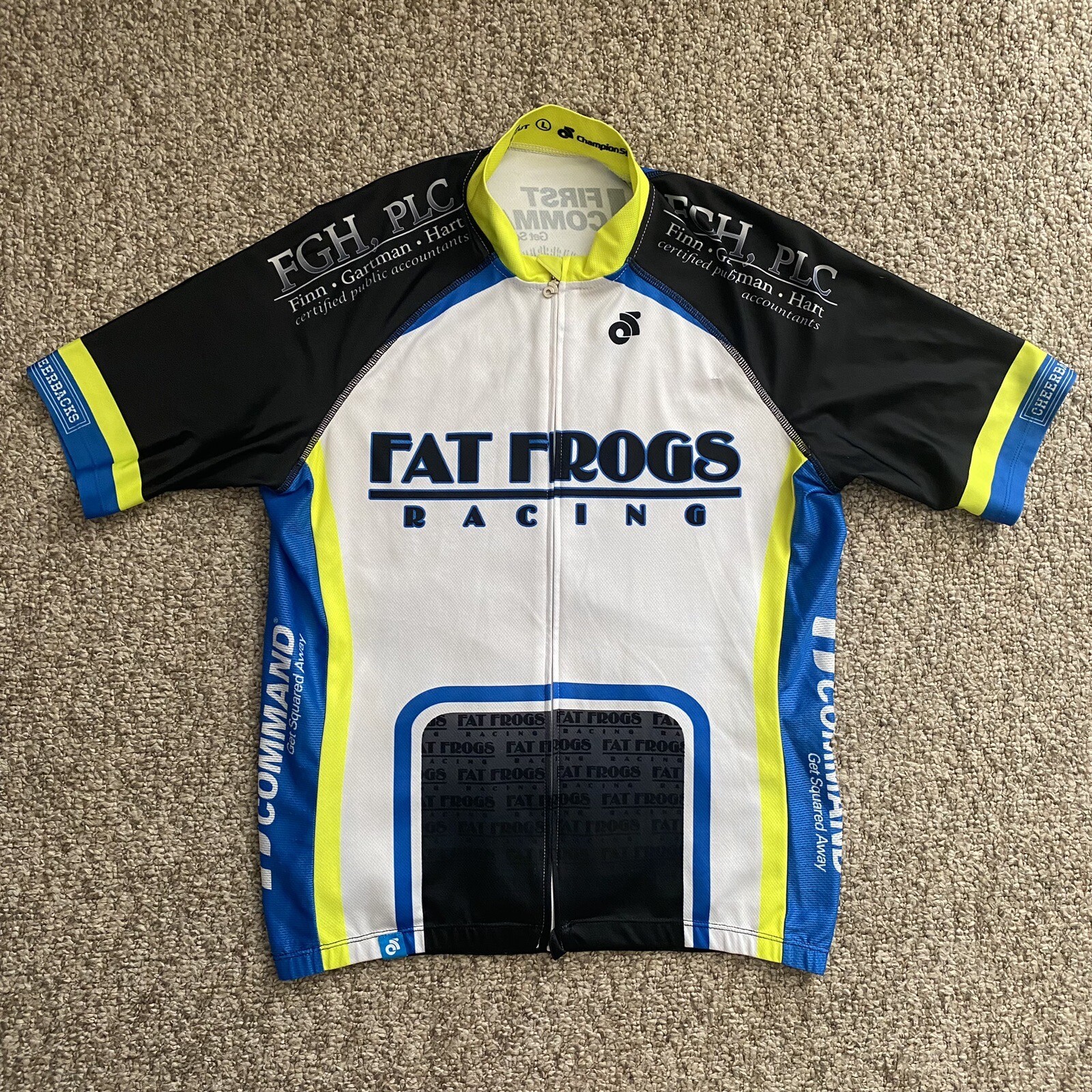 Champion System Cycling Jersey Fat Frogs Mens Large L White Race Cut Full Zip
