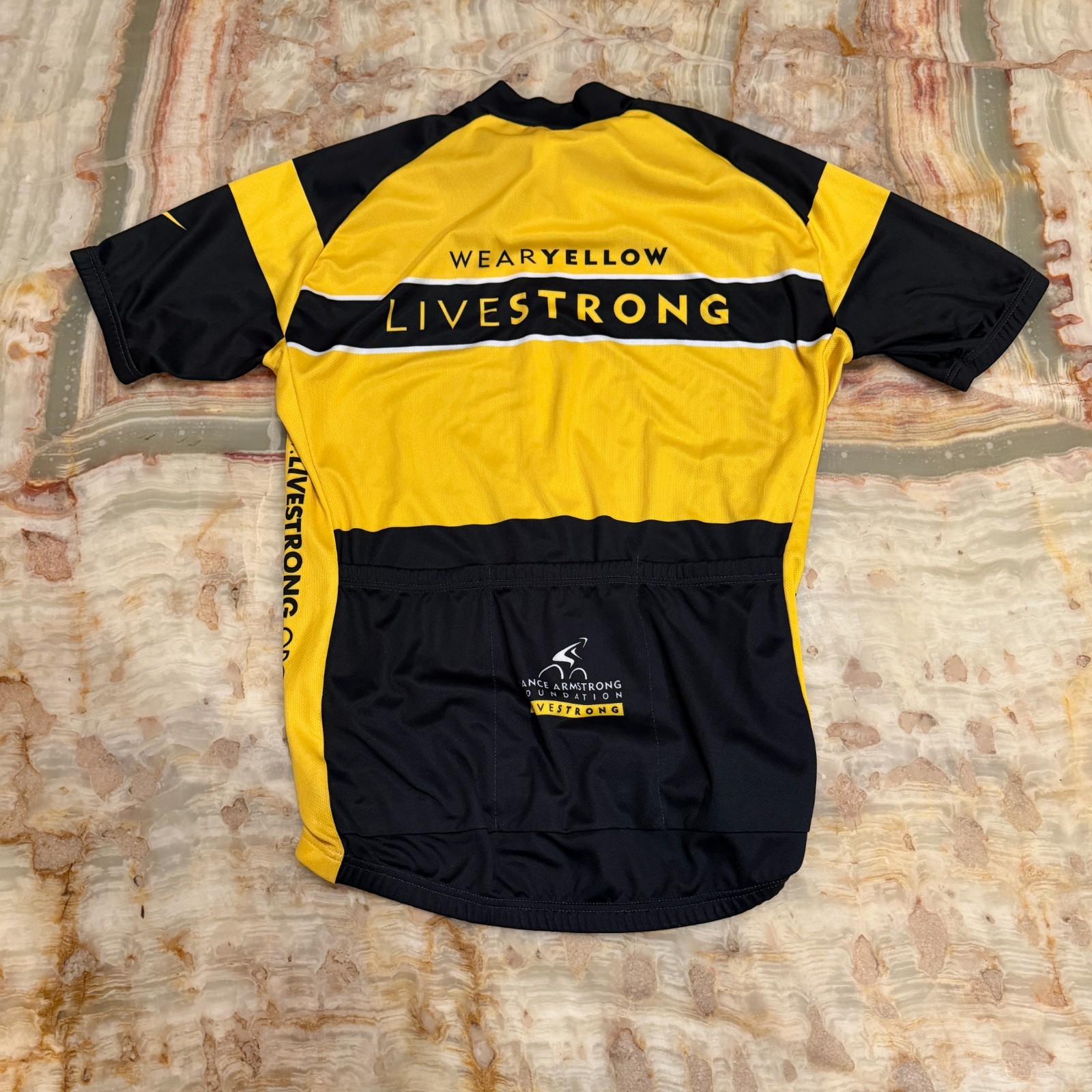 Nike Mens Livestrong Cycling Jersey Yellow Black Dri-Fit Mock Neck Medium