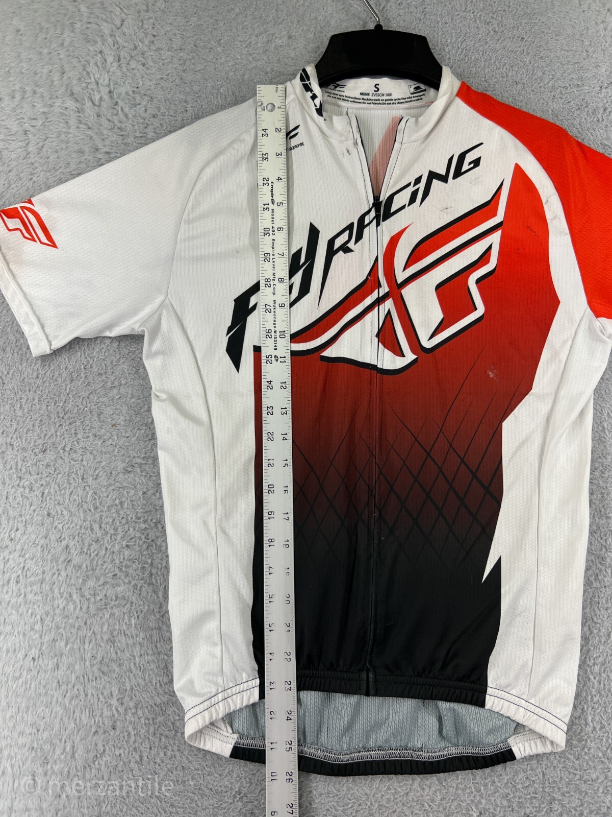 Fly Racing Cycling Jersey Mens Small White Red Full Zip 100% Polyester Pockets