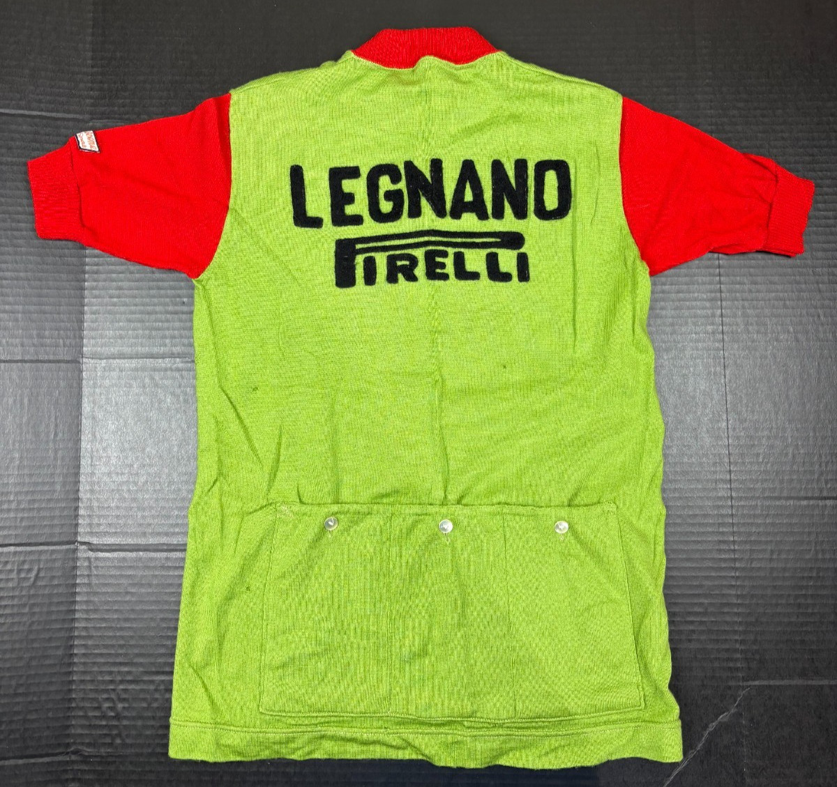 Vintage Legnano Pirelli Cycling Jersey Wool Knit Green Red Size L Italy RARE