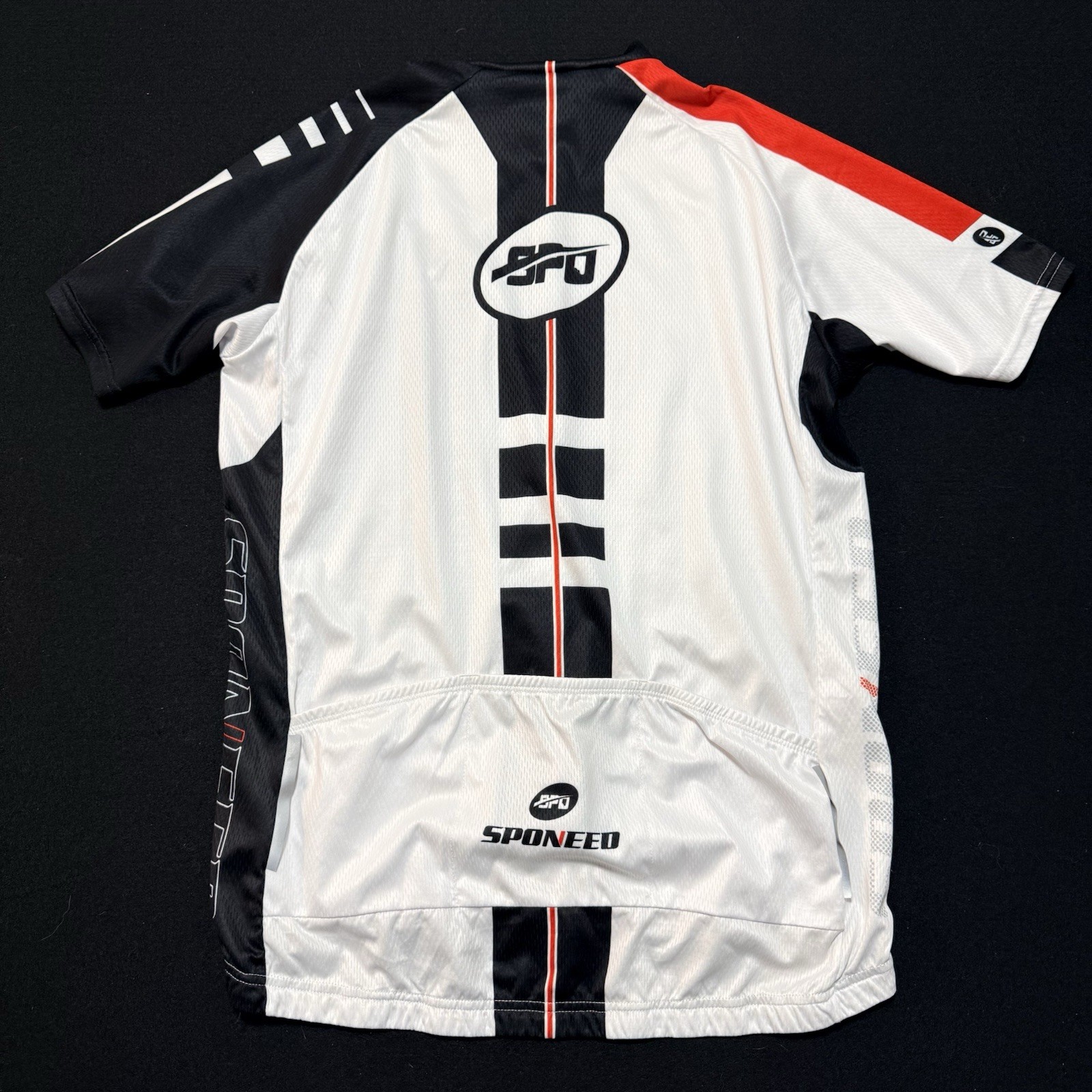 Sponeed brand cycling jersey is white with black and red accents XXL-XXXL