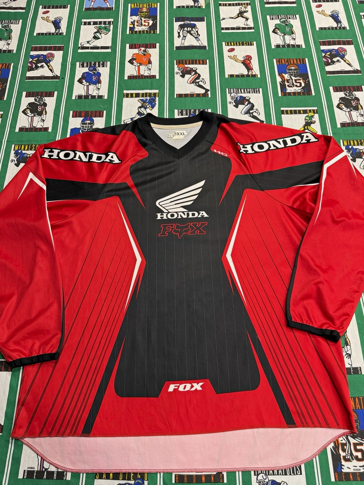 Fox Honda Men’s 2XL Red Black White Graphic Jersey Long Sleeve V-Neck Mesh