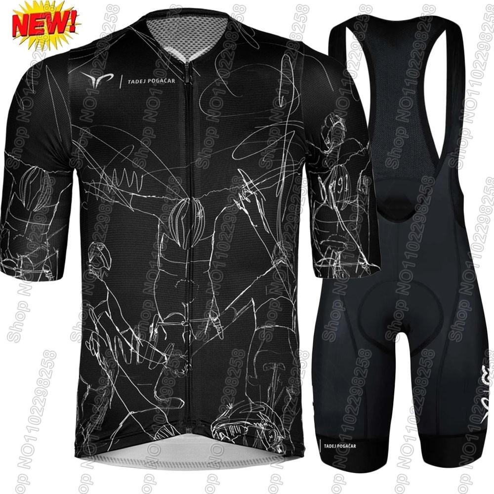 2026 Black Cycling Jersey Bib Shorts Set Road Bike Team Racing Outfit