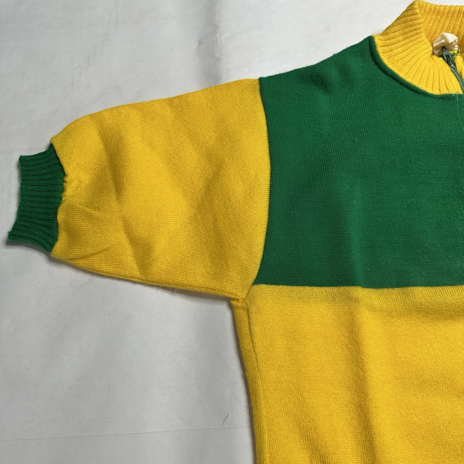 Vintage Wool Blend Cycling Jersey – Medium (Chest 32) Green Yellow