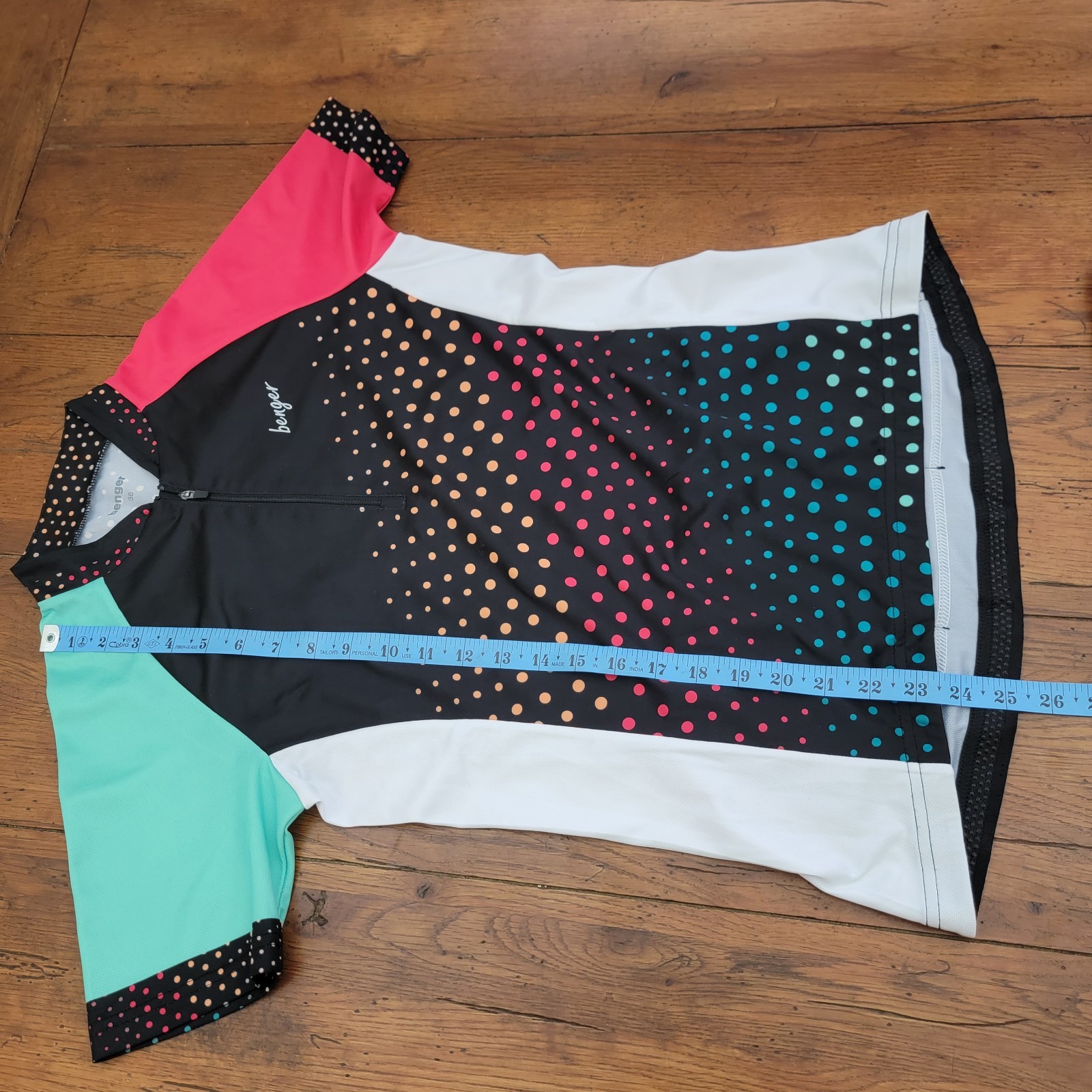 Benger Womens 38 Cycling Jersey 18″ P2P Polka Dots Waist Gripper