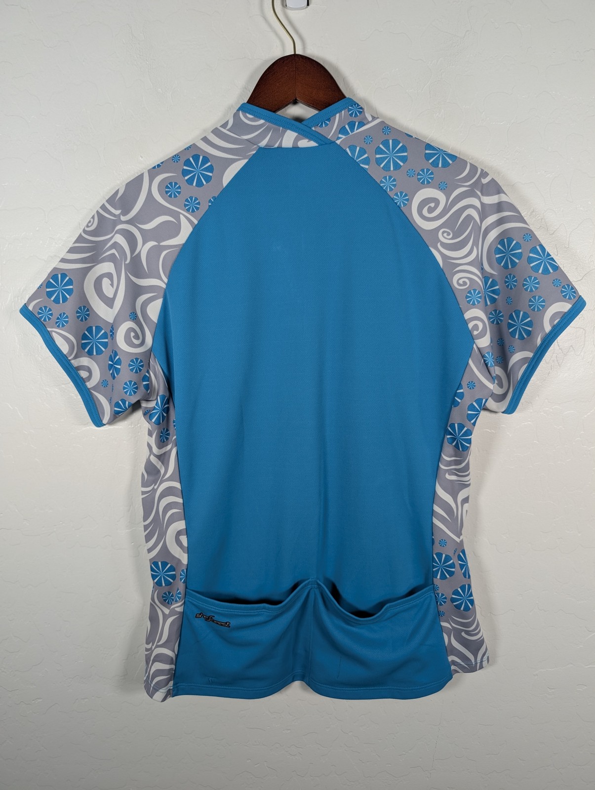 Shebeest Cycling Jersey XL Womens Blue Gray Floral Performance Shirt Made in USA