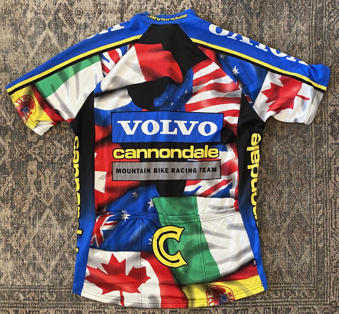 VTG 90s Cannondale Mountain Bike Race Team USA Flag Volvo 3/4 Zip Jersey SZ L