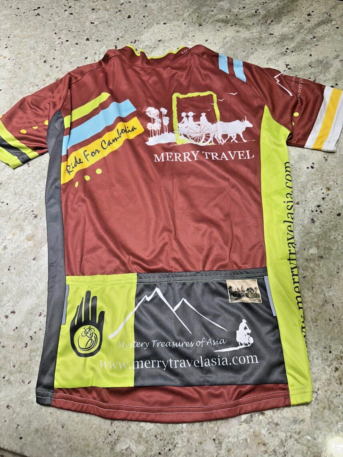 Cycling Jersey Travel Themed Cambodia Angkor Wat (S, M) Maroon Yellow Blue