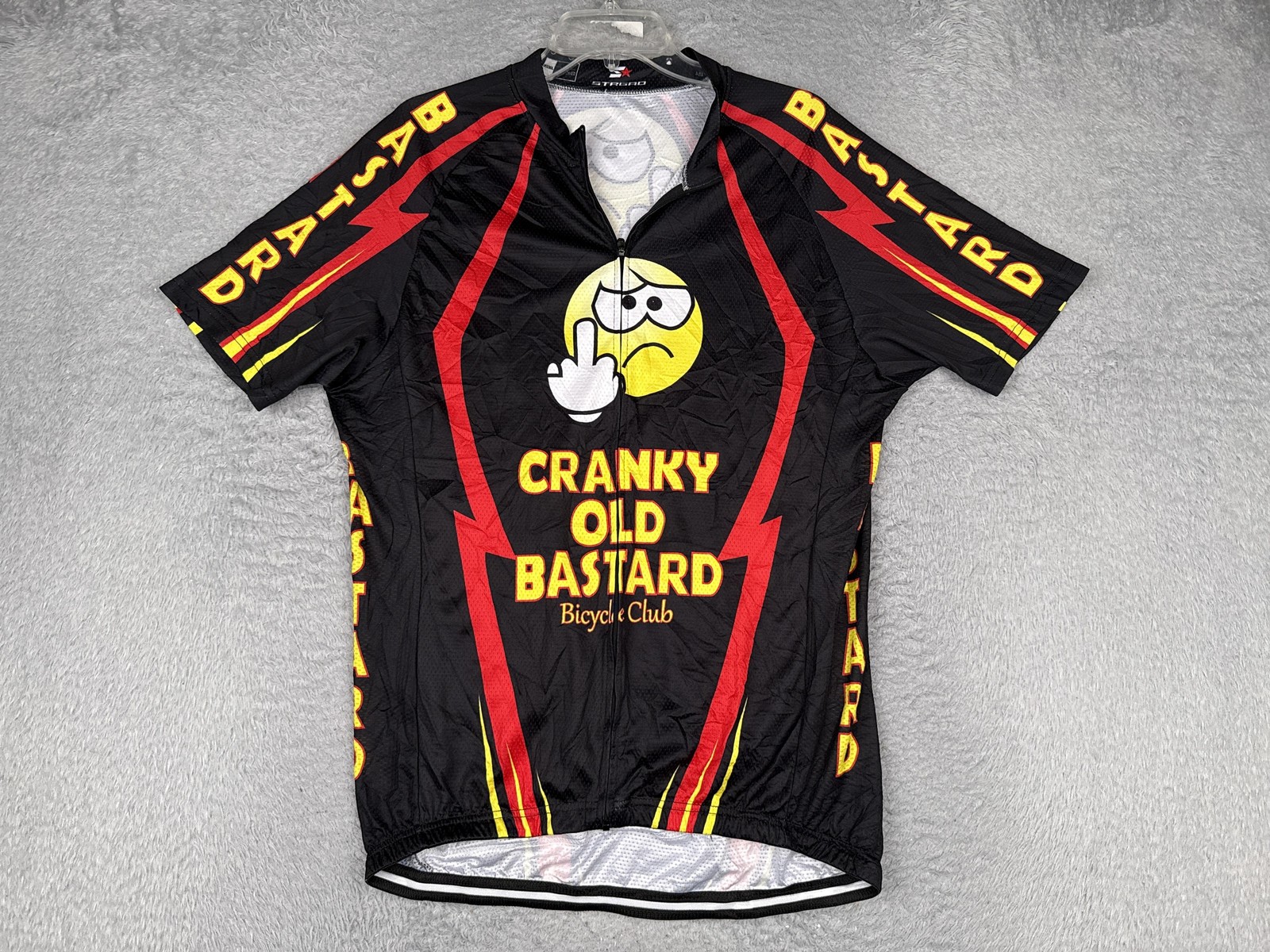 STRGAD Cycling Jersey Mens XL Black Cranky Old Bastard Full Zip Pockets Top