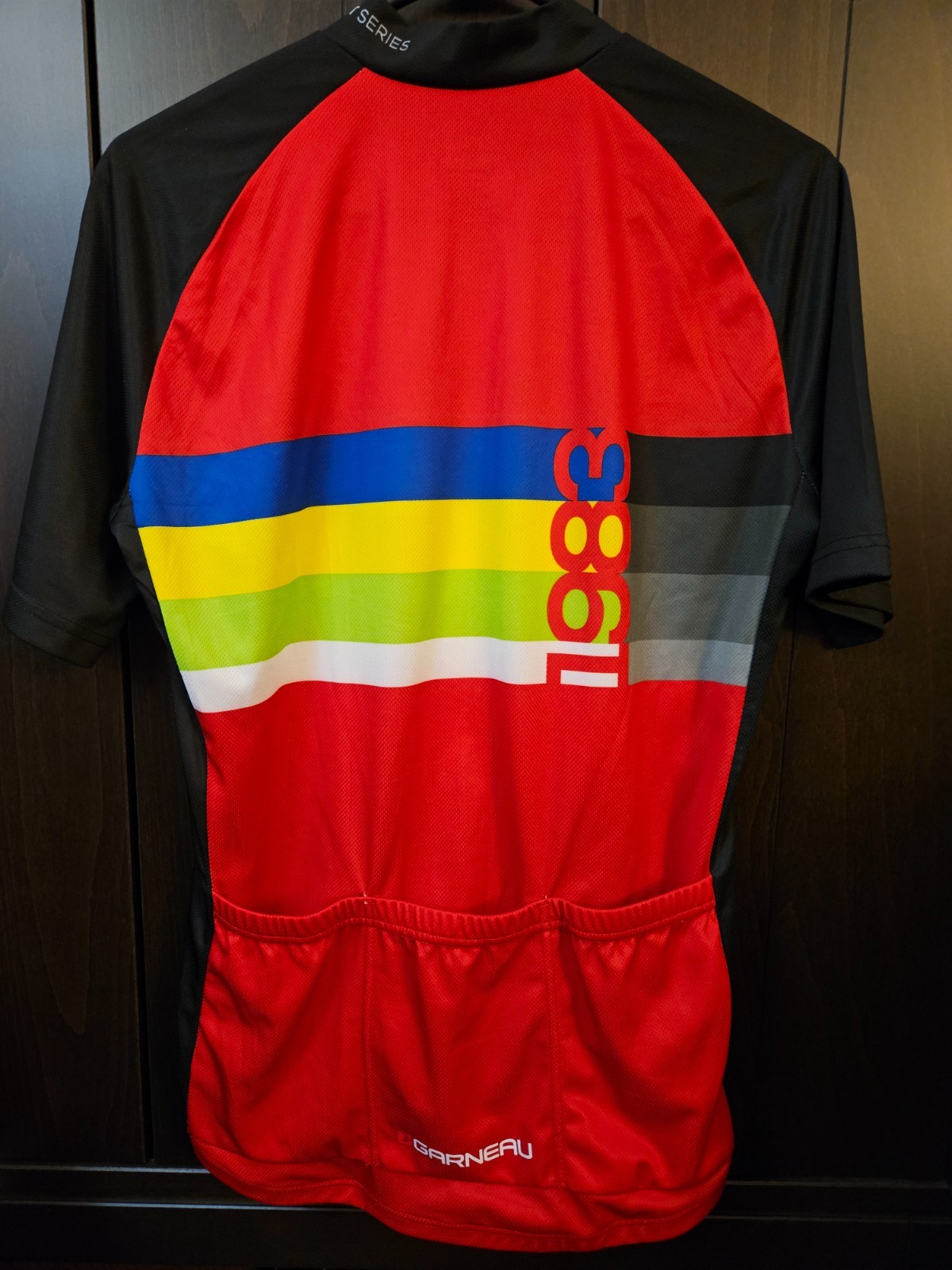 LG 1983 Cycling Jersey Shirt Mens M Red Black Short Sleeve Cycling Half Zip