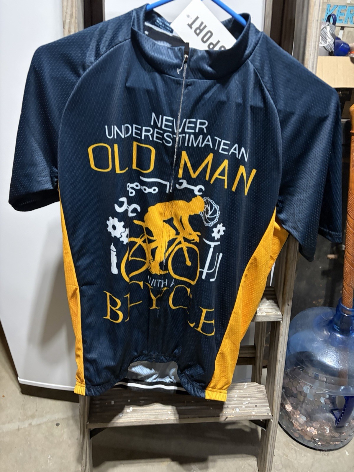 Old Man With A Bicycle Cycling Jersey Mens XL Blue Yellow Zip