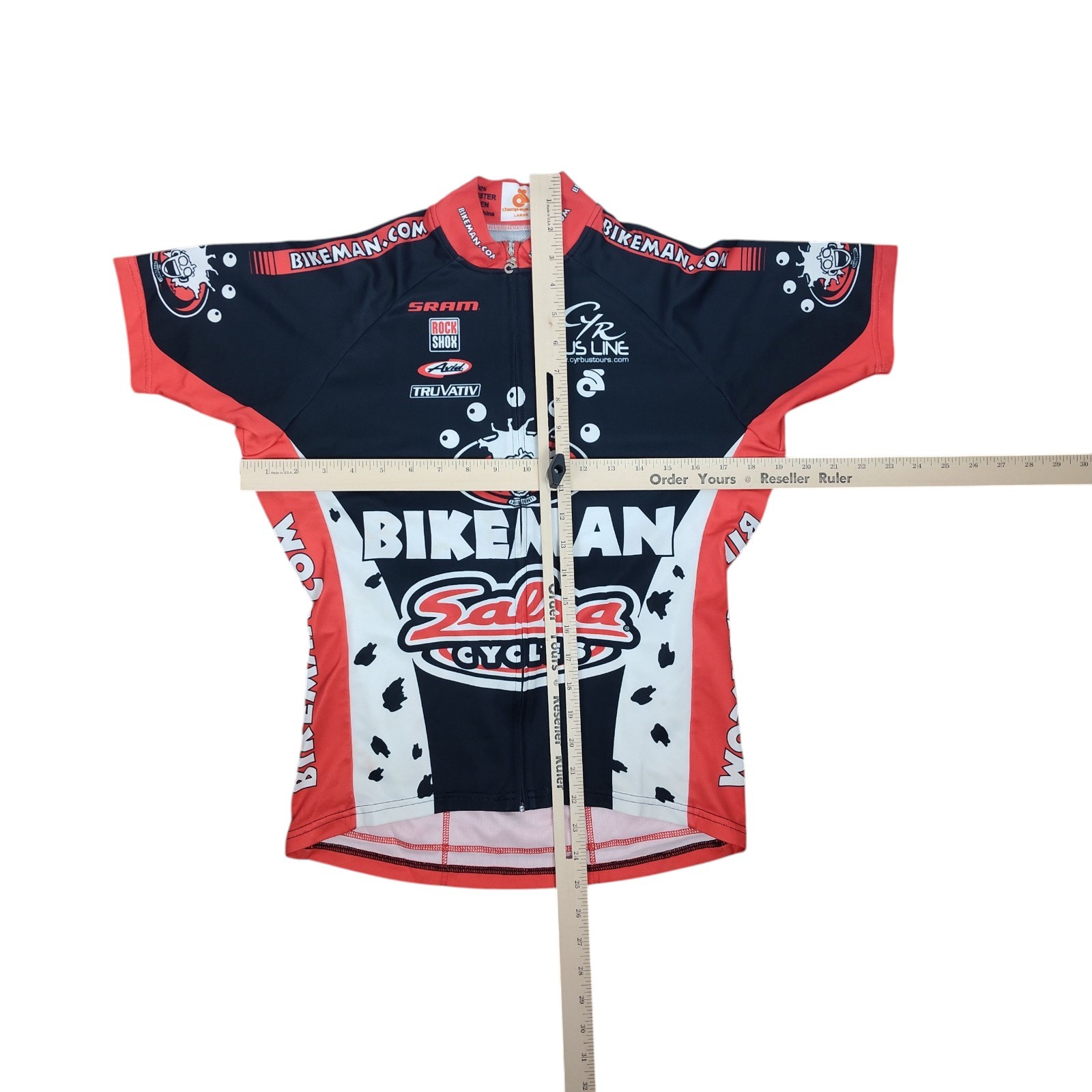 Champ Sys Bikeman Short Sleeve Full Zip Cycling Biking Jersey 3 Pockets Womens L