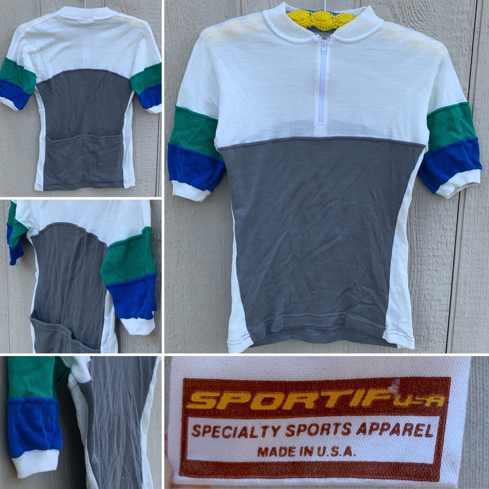 Vintage Sportif Cycling Jersey Color Block White Gray Blue Green XS or S ?