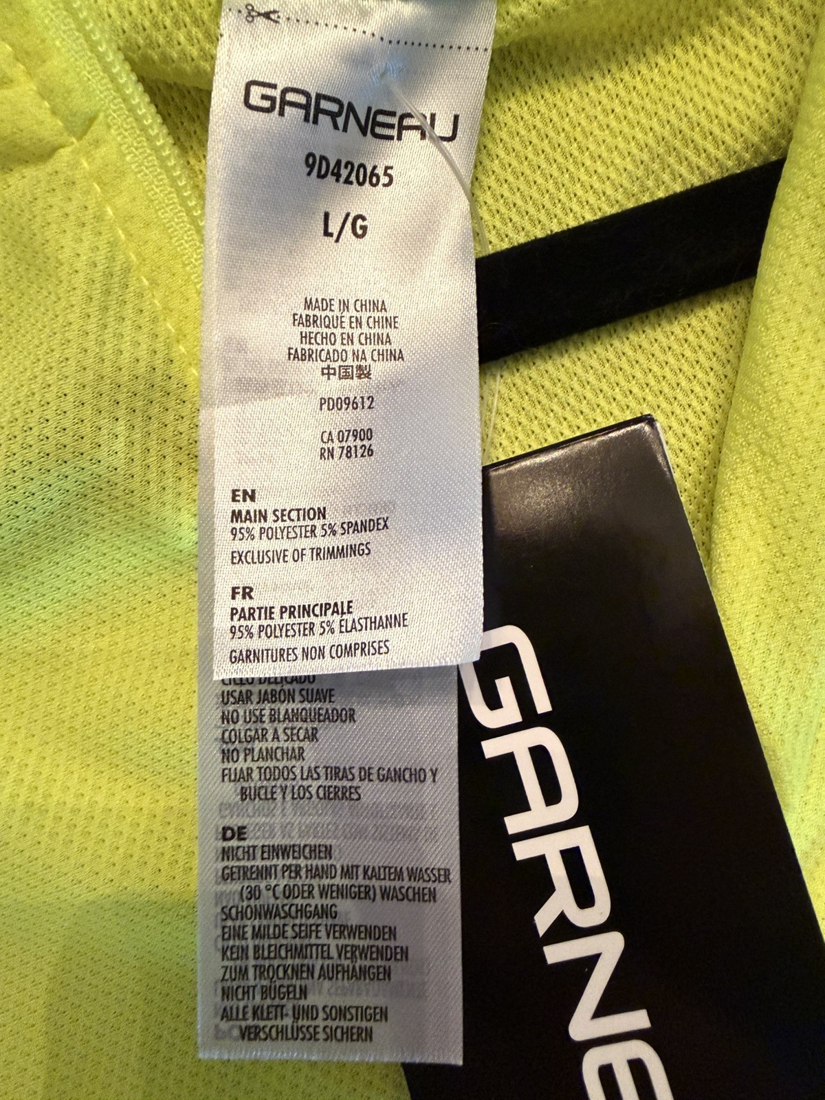 Louis Garneau NWT Mens Large Neon Yellow Full Zip Breathable Back Pocket Jersey