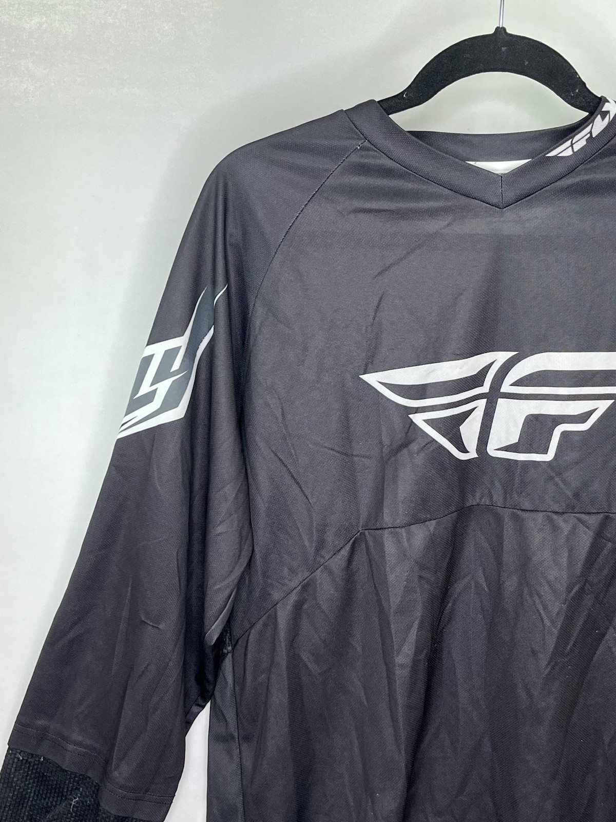 Fly Racing Cycling Jersey Shirt XL Black Long Sleeve Mens Mesh V-Neck Quick Dry